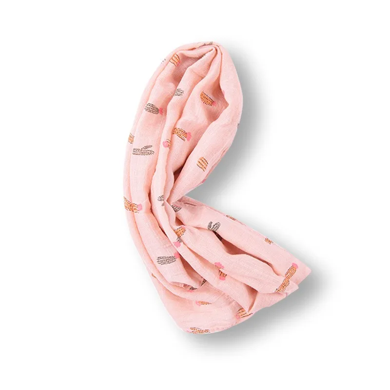 Детский шарф для девочек, Модный хлопковый и льняной шарф, теплый шарф с мультипликационным принтом на осень и зиму