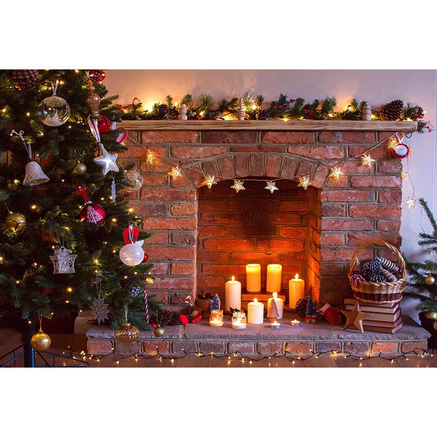 Fireplace 2 Neoback Рождественский фон для фотосъемки камин и Рождественская елка фон для фотостудии красный носок деревянная стена фотосессия - Цвет: Fireplace 2