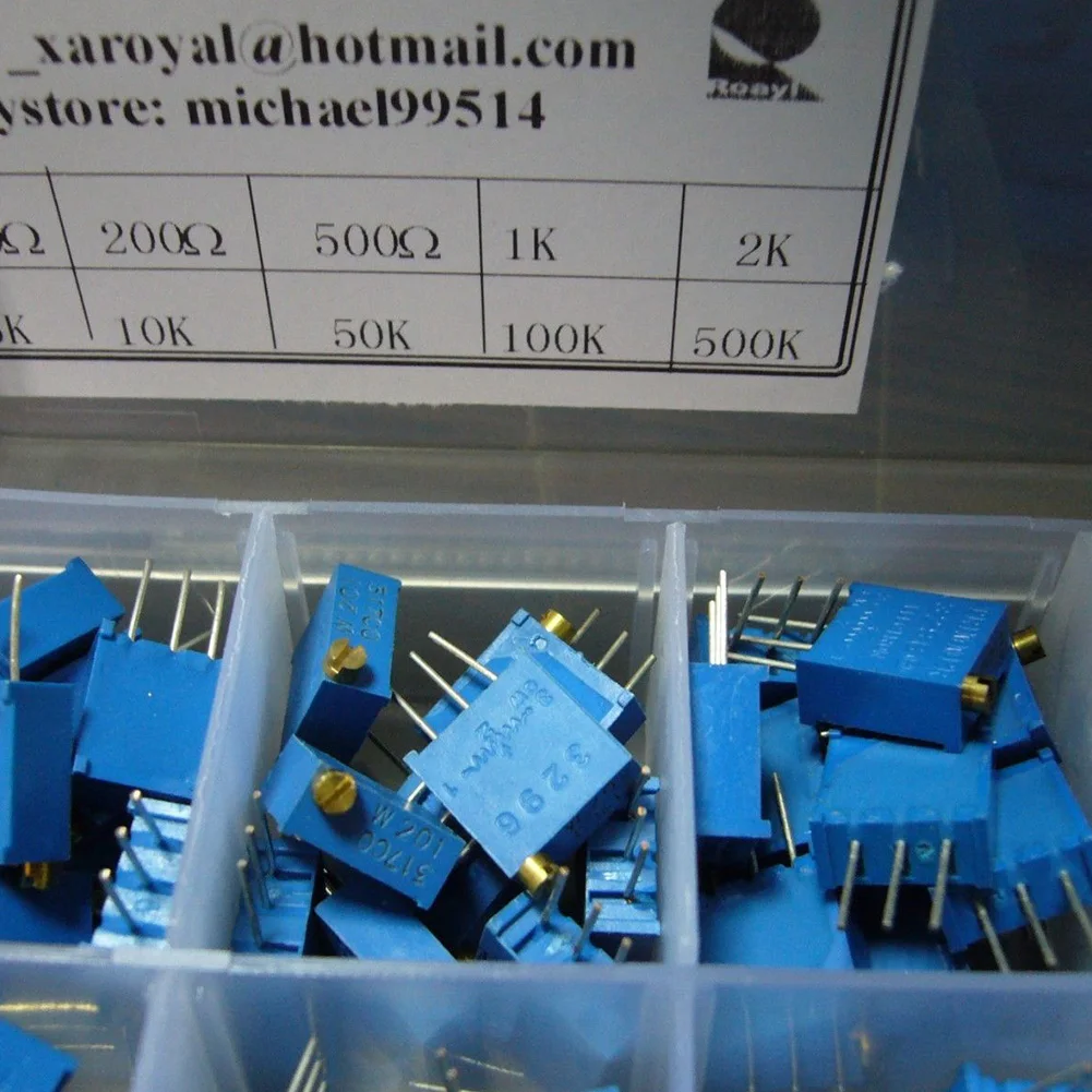 50pcs Adjustable Resistor 3296 Breadboard Cermet Potentiometer Blue Trimmer For Circuit Design Multiturn Variable 100 To 1M