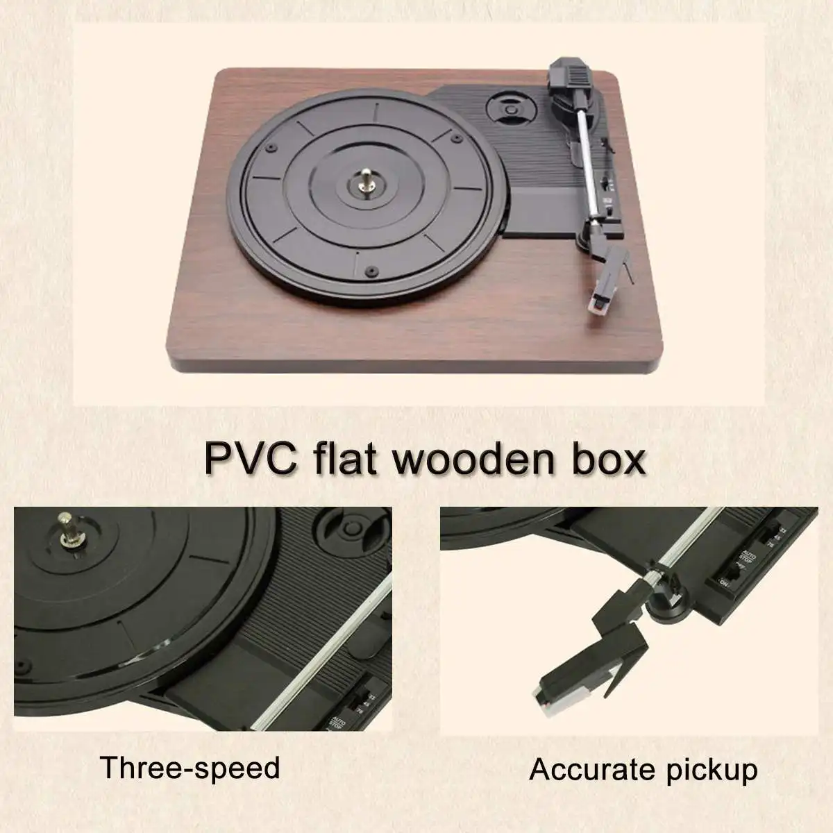 33/45/ 78 RPM Record Player Antique Gramophone Turntable Disc Vinyl Audio PH 2.0 Stereo RCA 3.5mm Output Out USB DC 5V - Image 2