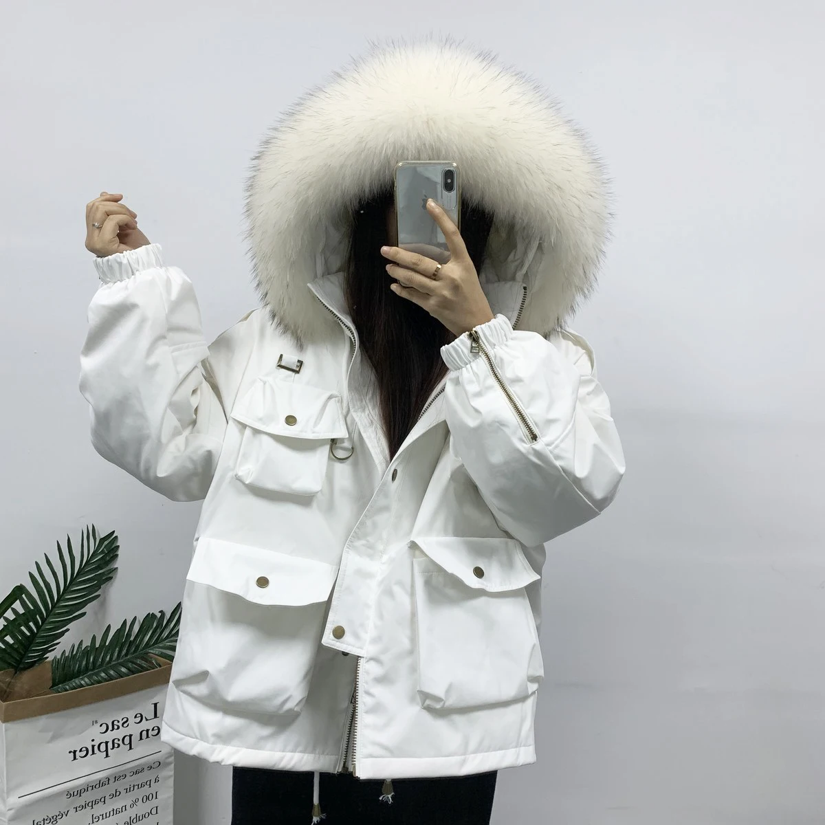 2020 winter Large Real Raccoon Fur  Down Jacket