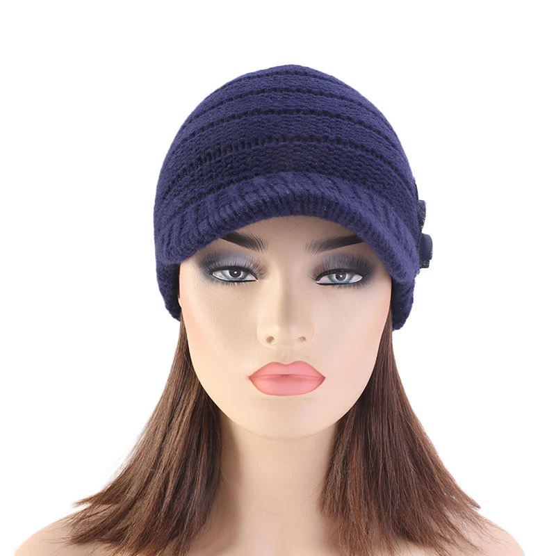New sequin flower cap knit hat wool hat outdoor ski hat Women Fashion Keep Warm Manual Wool Knitted cap Gorro Mujer Invierno M5