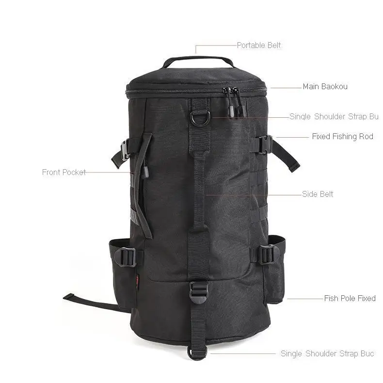 Rompin Fishing Bag Portable Backpack Fishing Tackle Storage Rod Holder Tools Carrier 23L Big Capacity Multipurpose Outdoor Bag