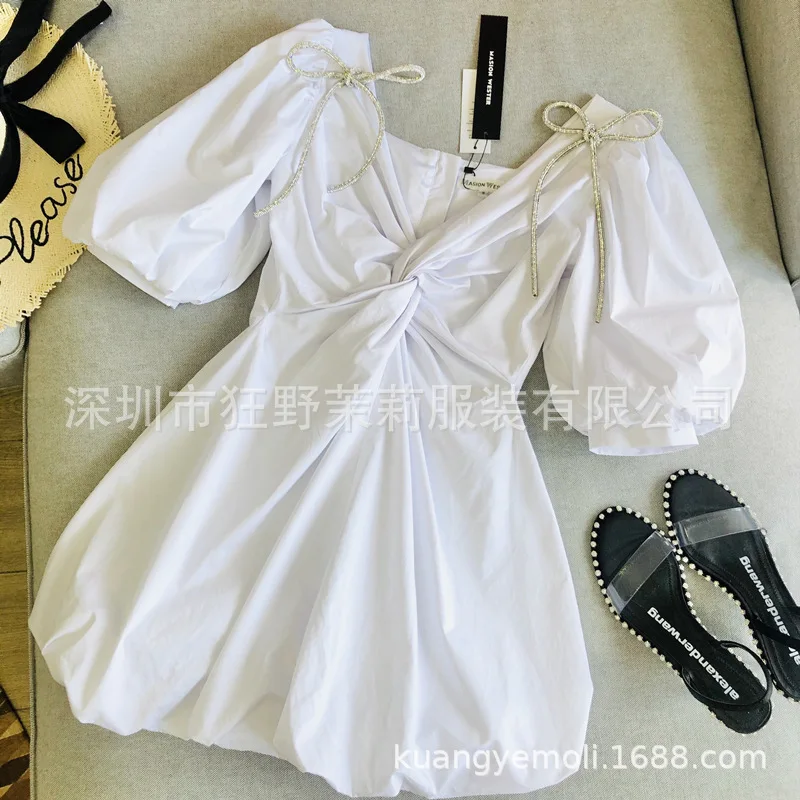 20 Year Chun Xia Product Designer Of Hubble Bubble Sleeve A Word With Bowknot Buds Waist Dress Female Diamond Aliexpress Women S Clothing