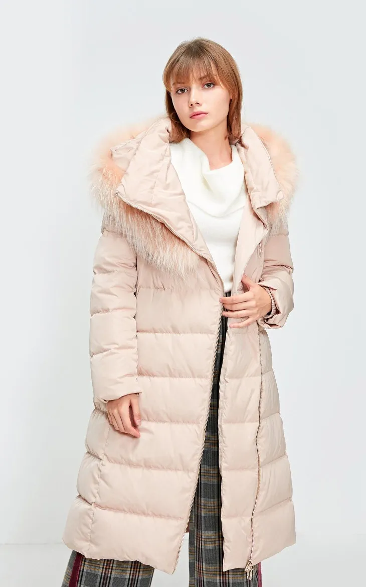 Vero Moda женский 90% белый утиный пух Талия молния с капюшоном мех енота длинный пуховик парка пальто | 318412532