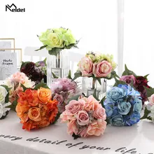 Meldel шелковые гортензии Свадебный букет цветов Искусственные розы свадебный букет поддельные цветы для дома вечерние Рождественский Декор