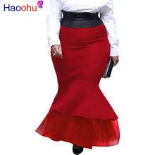 Сексуальные длинные женские юбки с оборками и кружевной каймой, высокая талия, одноцветная юбка русалки, Осень-зима, уличная одежда, Обтягивающие юбки размера плюс