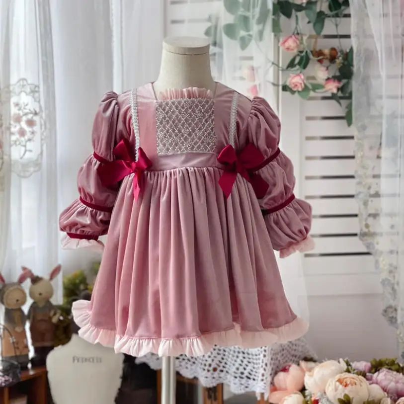 children dress 2PCS Summer Spanish Princess Ball Gown Bow Print Sleeveless Vintage Birthday Party Easter Eid Girl Lolita Dress For 12M-6T Y3041 cute baby dresses online