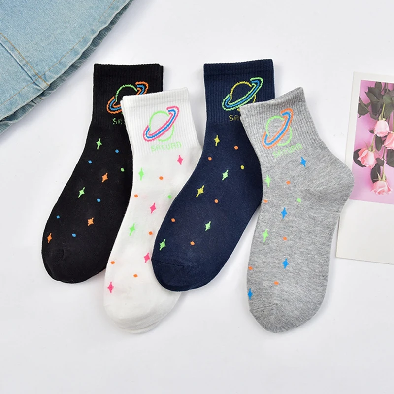 

2020 Fall New Ladies Starry Sky Planet Socks College Style Personality Starry Sky Planet Tide Socks Tube Socks Women Socks