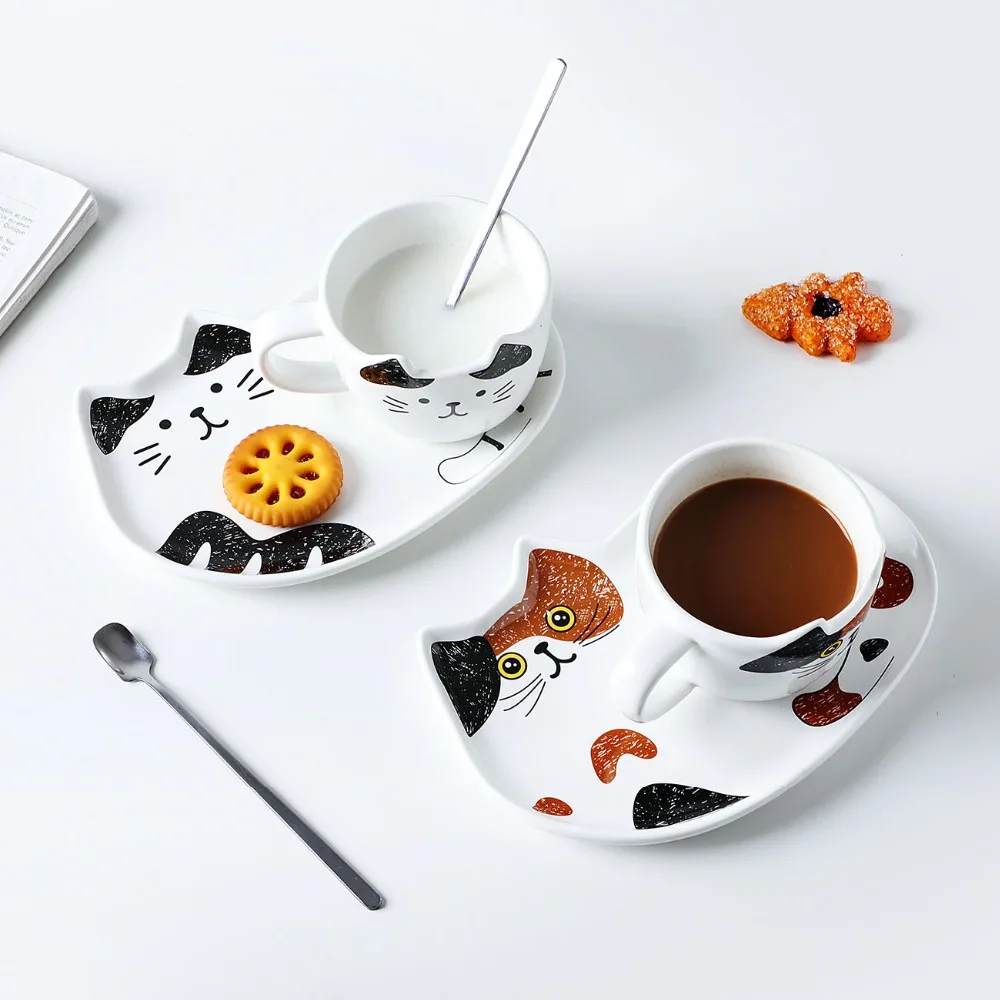 3 шт./компл. кошка Керамика Кофе чашка и блюдце с набор ложек дома Европейский стиль простой десерт Чай завтрак Tablewarr набор