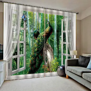 

Bamboo forest Blackout 3D curtains custom peacock modern curtains for living room bedroom Drapes Decor ( left and right Side)
