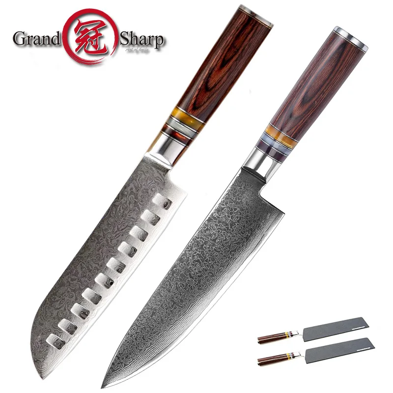 GRANDSHARP 2 шт. набор кухонных ножей шеф-повара нож сантоку Дамасские кухонные ножи 67 слоев vg10 японский кухонный шеф-повара инструмент для ножей