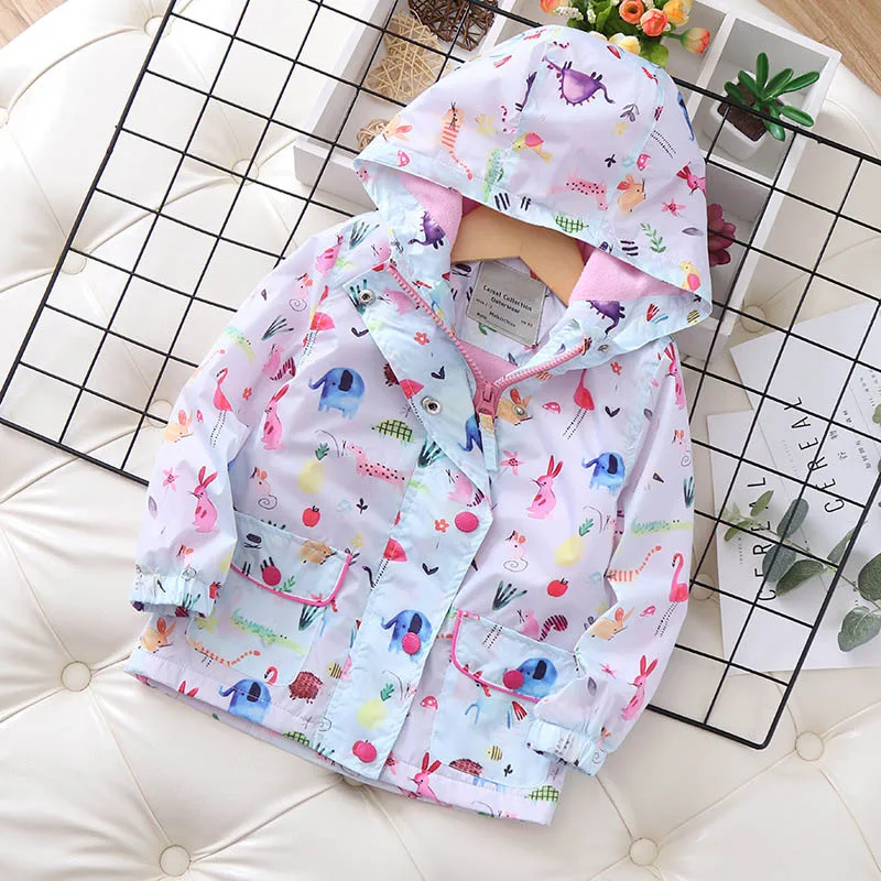 Light blue IYEAL/детская одежда; куртки для девочек; Детские ветровки с капюшоном и рисунком; водонепроницаемые толстовки; пальто для малышей; одежда для детей; От 2 до 10 лет - Цвет: Light blue