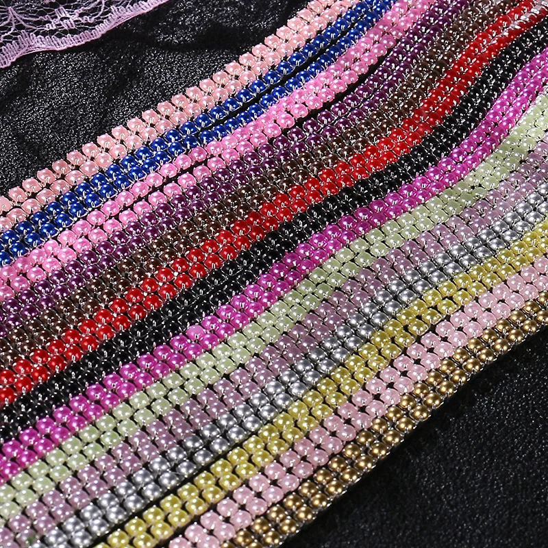 

1 Yards Silver Base 2/2.5mm metal chain Multicolour Pearl Claw Chain Dense Glass Rhinestone Trim DIY Accessories Decoration G