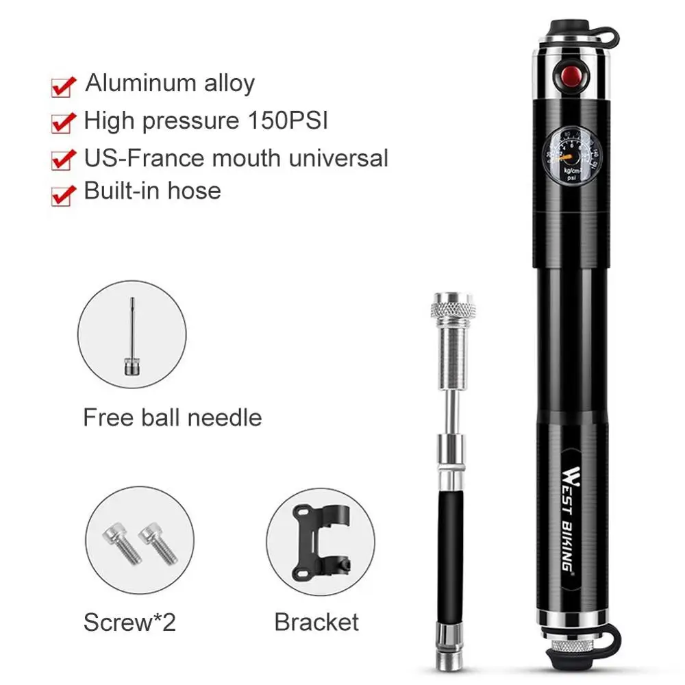 Ручной насос для велосипеда с манометром 160PSI Schrader/Presta клапана портативный