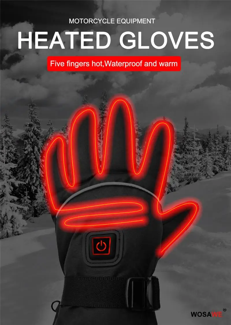 WOSAWE водонепроницаемые мотоциклетные перчатки с подогревом Guantes с подогревом USB грелка для рук Электрические Тепловые перчатки с подогревом перчатки с питанием от батареи