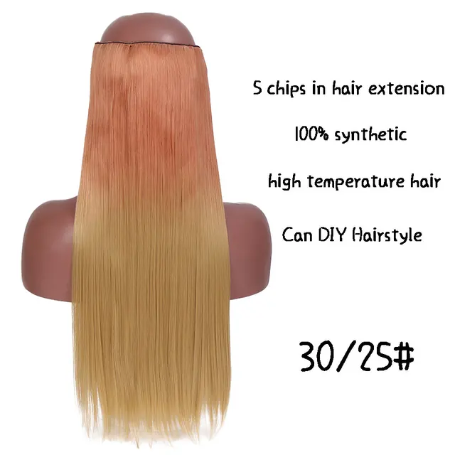 SHANGKE Synthetic 24-Inch Straight Clip in Hair Extensions Heat Resistant Wavy Hairpiece High Temperature Fiber False Hair 7245A-30I25