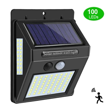 

100 LED Solar Light Lamp Sunlight Waterproof Outdoor PIR Motion Sensor Solar Powered Street Wall Lamp for Garden Patio Lighting