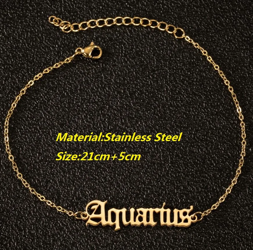 Punk Initial Letter Anklets Classic Star Zodiac Ankle Bracelet Stainless Steel 12 Constellation Virgo Taurus Aries Foot Jewelry