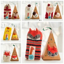 Милые рождественские носки с оленем в виде животных, подарок, объемные пушистые коралловые бархатные толстые теплые носки для зимы для женщин, подарок на год, носки