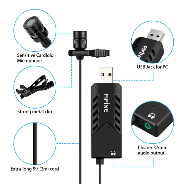 Fifine USB Lavalier ラペルマイク クリップオン カーディオイド