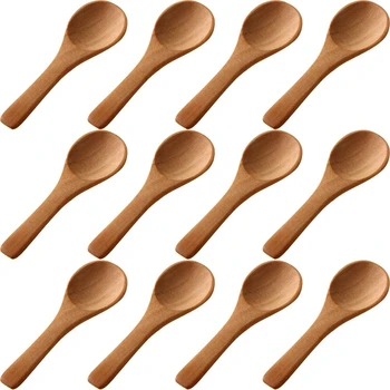 50 sztuk małe drewniane łyżki Mini natura łyżki drewno miód łyżeczka gotowanie przyprawy łyżki do kuchni (jasnobrązowy) tanie i dobre opinie Drewna CN (pochodzenie)