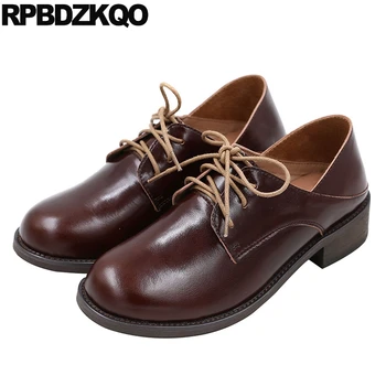 

flats round toe china lace up genuine leather oxfords ladies brown chinese high quality shallow designer shoes women luxury 2019