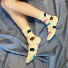 Женские зимние теплые длинные хлопковые носки с рисунком ежа