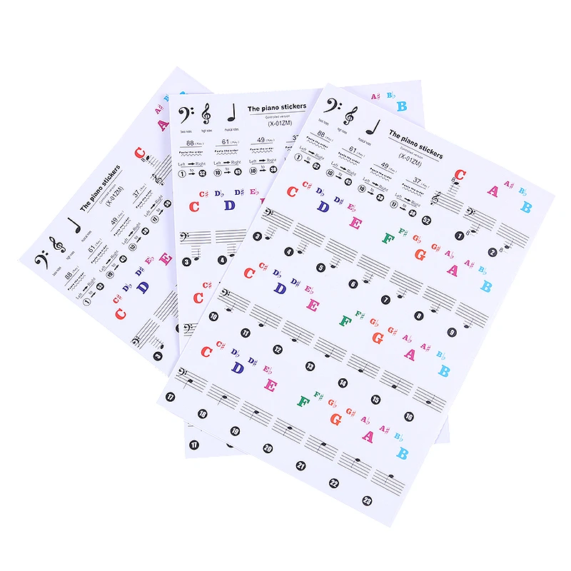 Color piano stickers 49/54/61/88 Keys Without leaving glue Not to hurt the piano Beginner piano Learn musical notes
