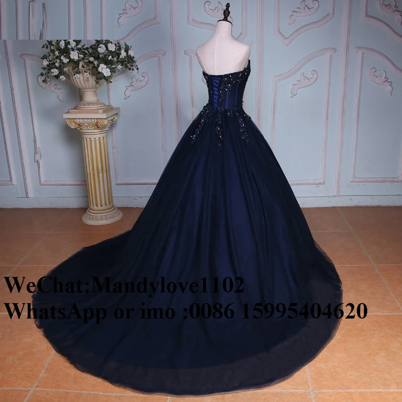 Princess Ball Gown Quinceanera Dresses Elegant Navy Blue Masquerade Sweet 16 Dress Crystal Plus Size vestidos de 15 anos