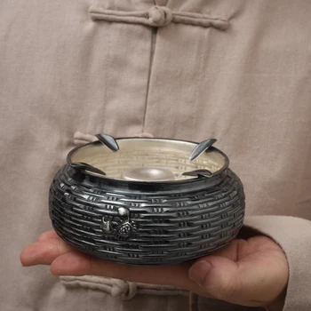 

Creative personality sterling silver 999 bright old crab ashtray home living room office silver ashtray