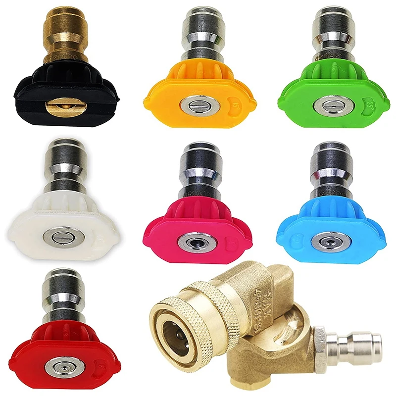 Pressure Washer Accessories Kit, 7 Power Washer Nozzle Tips, Quick Connecting Pivoting Coupler, 1/4 Inch, 8-Pack afbeelding