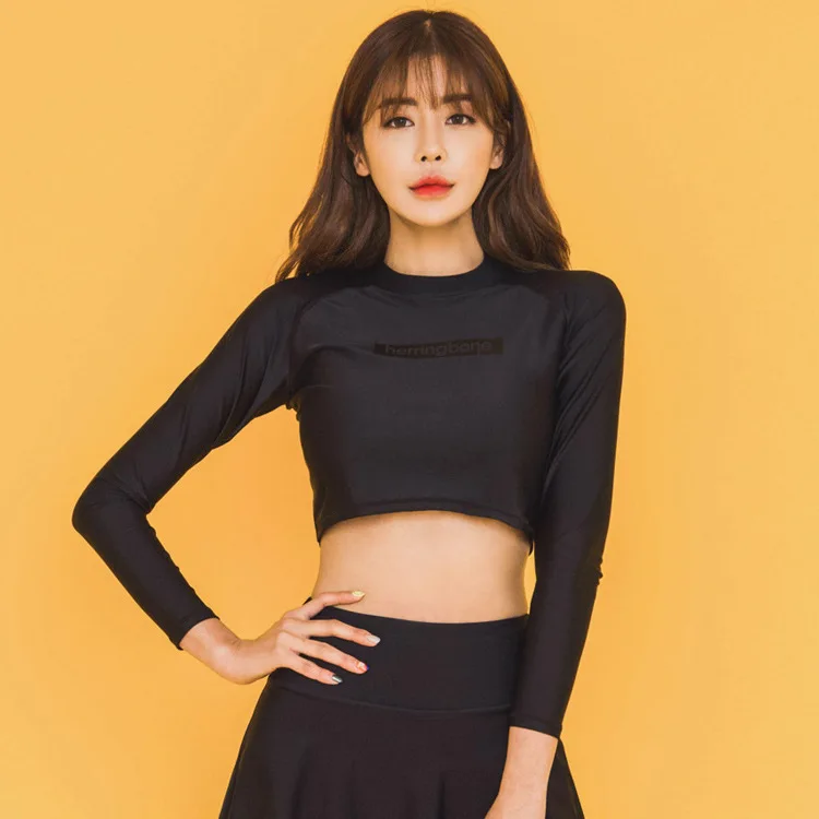 

2019 Summer New Style Split Type Black And White with Pattern Long Sleeve Skirt-Three-piece Set WOMEN'S Swimsuit Conservative Sl