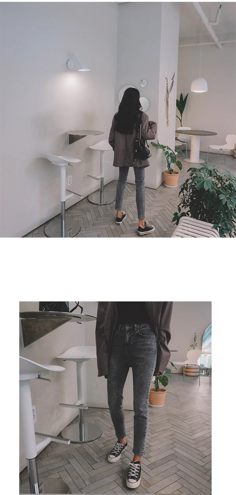 Pengpious winter new retro fashion women jeans snow wash slim fit straight jeans Korean fashion real photos