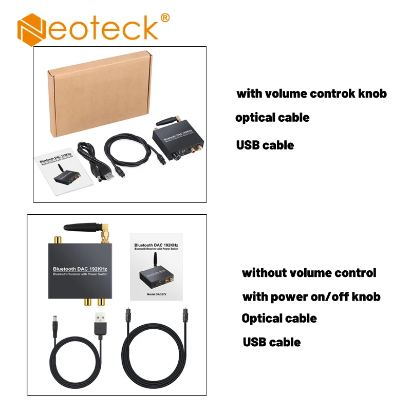 Neoteck 192 кГц Bluetooth DAC цифро-аналоговый аудио конвертер адаптер Поддержка регулятора громкости или включения/выключения питания DAC Bluetooth