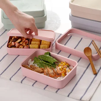 

Multi-function Microwave Lunch Box Bamboo Fiber Health Material Double-layer Food Storage Container Outdoor Picnic Student
