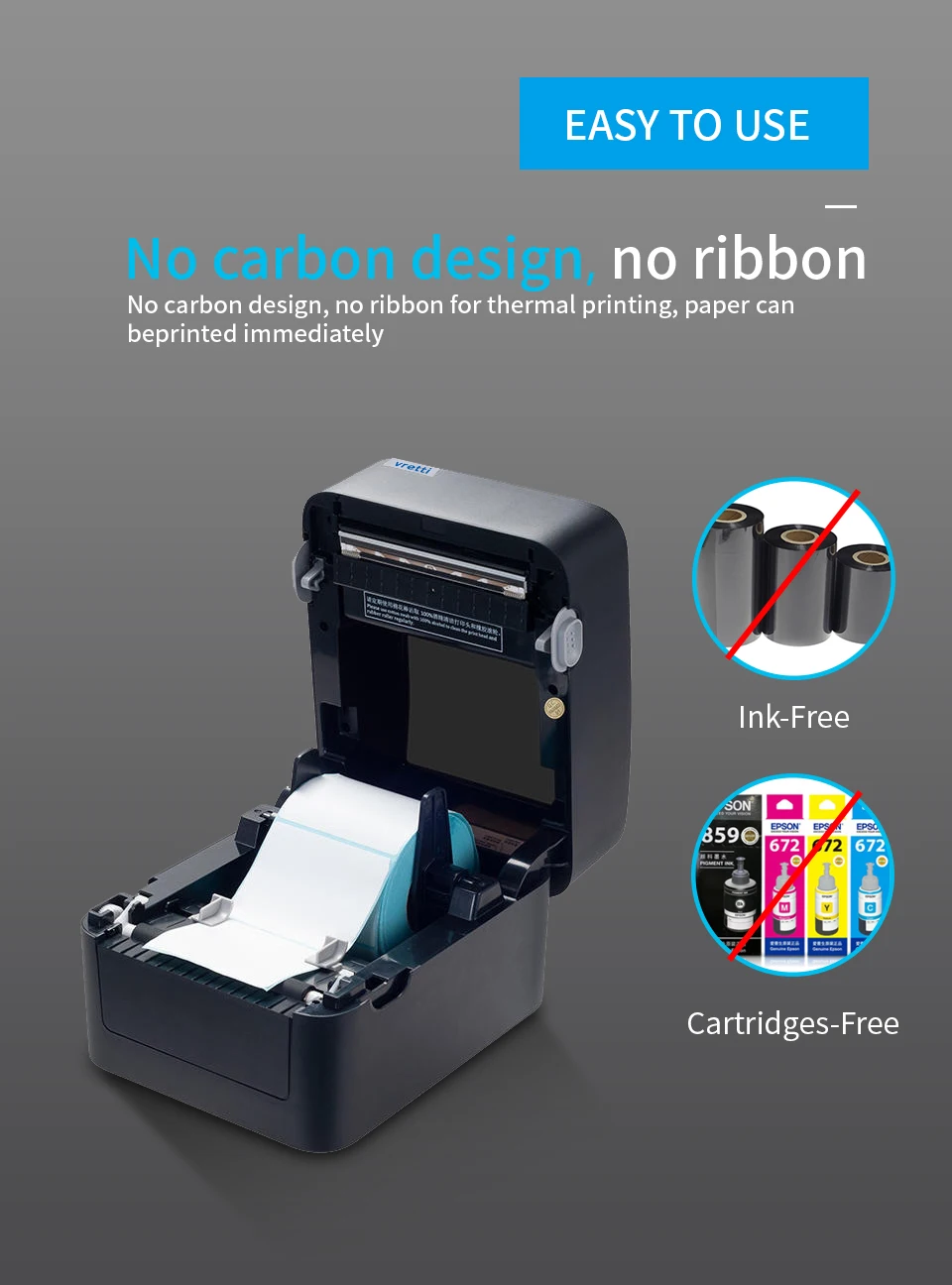 Vretti 420B Wireless Bluetooth Shipping Label Printer 4*6 Thermal Printer Express Black White Barcode Printer Label Holder POS