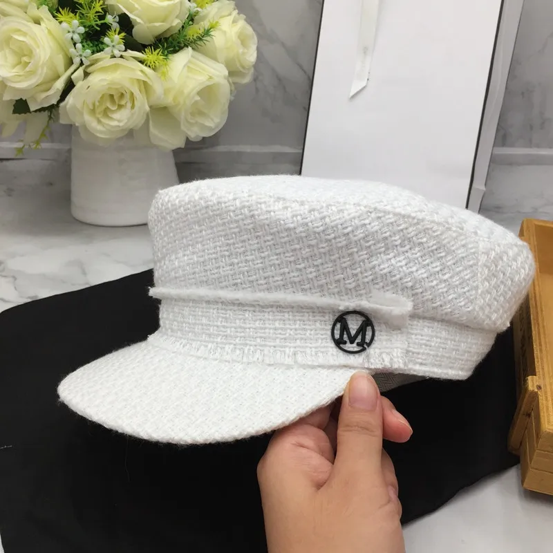 Маленький аромат wild knit белая Студенческая шляпа женская Мода tide грубая Цветочная Кепка Ретро лицо маленькая шляпа