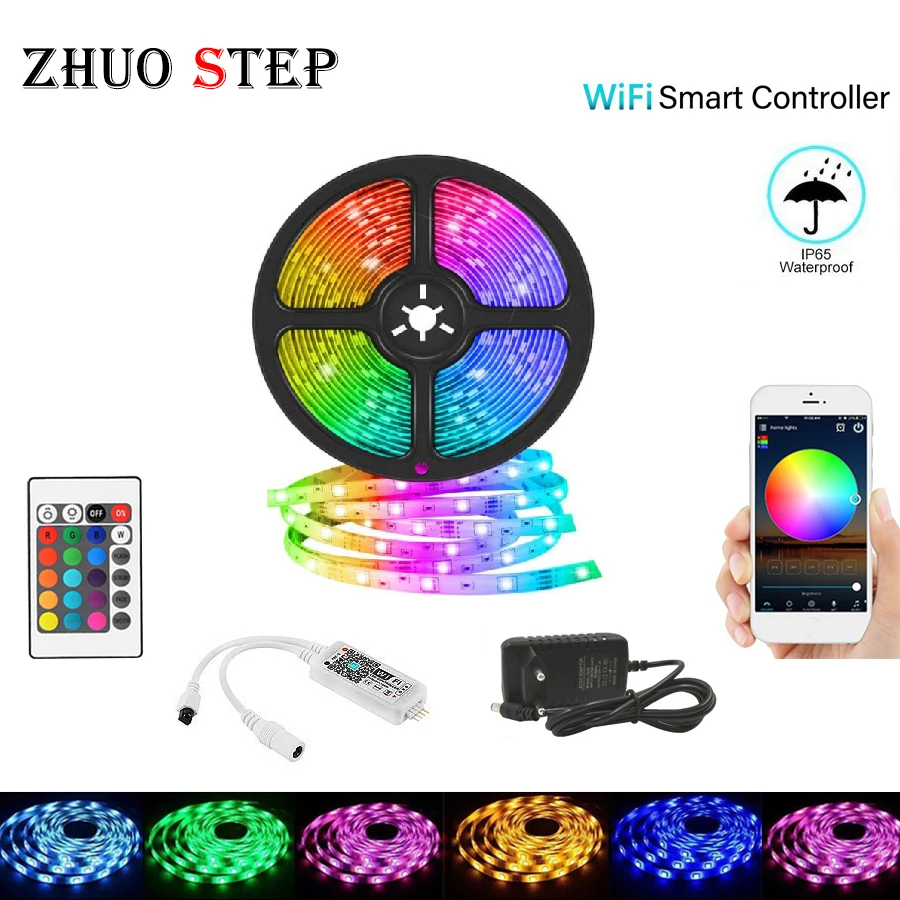 

WIFI LED Strip light 10M 5M SMD diode led tape ribbon RGB 2835 5050 Waterproof led tape and remote controller with adapter set