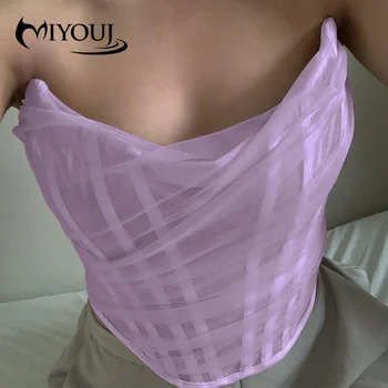 

MIYOUJ Mesh Bustier Sexy & Club Tops Strapless Sleeveless With Zipper Women'S Clothing Fashion 2020 Party Woman Vest