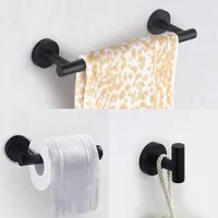 DOOKOLE 3 Pieces Bathroom Hardware Set, Matte Black 304 stainless steel Towel Rack Toilet Paper Holder Robe Towel Hook 2