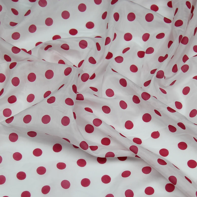 Красный узор в горошек на белой нижней шелковой хлопковой ткани дизайн пятен, SCT386