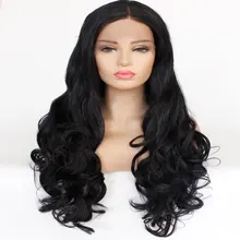 Blacek естественная волна тела синтетический парик фронта шнурка Glueless термостойкие волокна средний пробор естественные волосы для женщин
