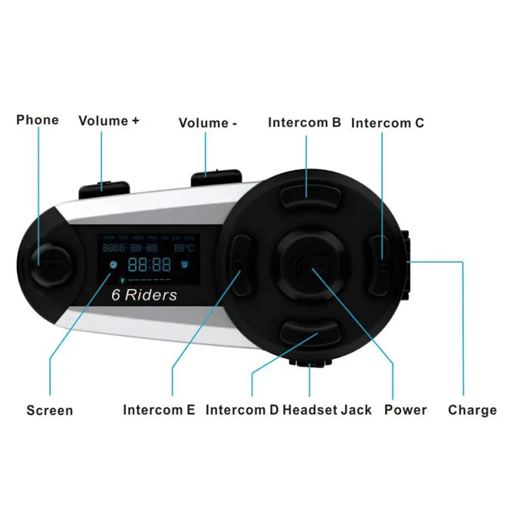 T20S 6 мотоциклетный шлем беспроводной Bluetooth домофон высокой мощности полный дуплекс гарнитура 6 гонщиков 1200 м FM водонепроницаемый домофон