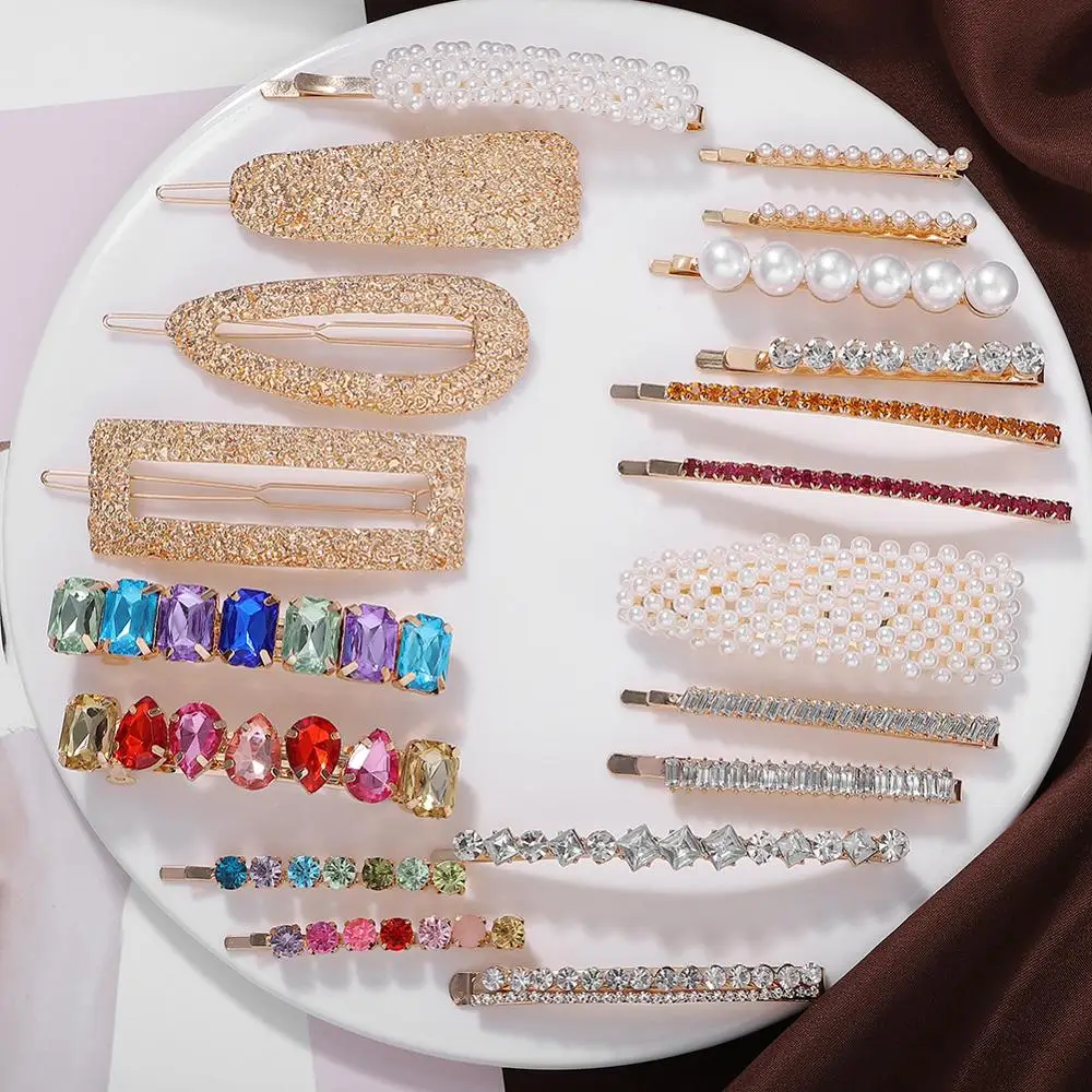 

Temperament Imitation Pearl Rhinestone Hairpins for Women 2019 New Fairy Acrylic More Style Sweet Barrette Hair Jewelry Present