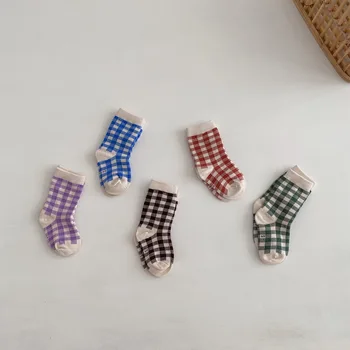 

New Style Autumn & Winter Children Stockings Plaid Stripes Baby Socks Cute Lettered Color Children Socks Wholesale 5 pairs/lot