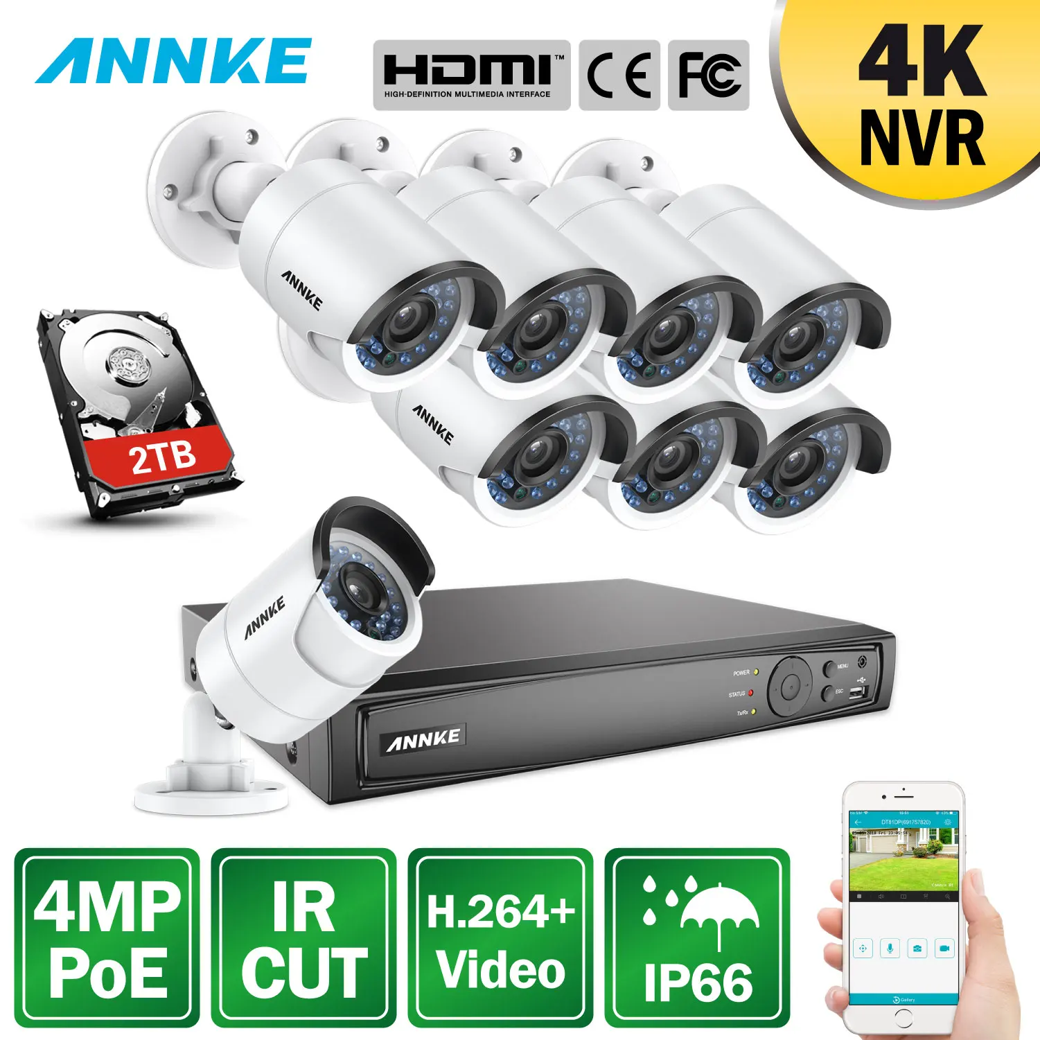 ANNKE 8CH 4MP POE видео система безопасности 4K NVR с 8 шт 4 мм 4MP Всепогодный ИК-вырез камеры ночного видения комплект камер видеонаблюдения для безопасности