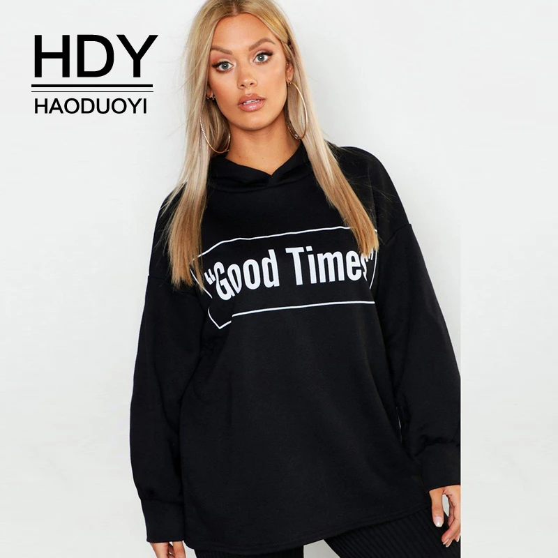 HDY Haoduoyi модный осенний Свободный пуловер с капюшоном и надписью «Good Times», свитер большого размера