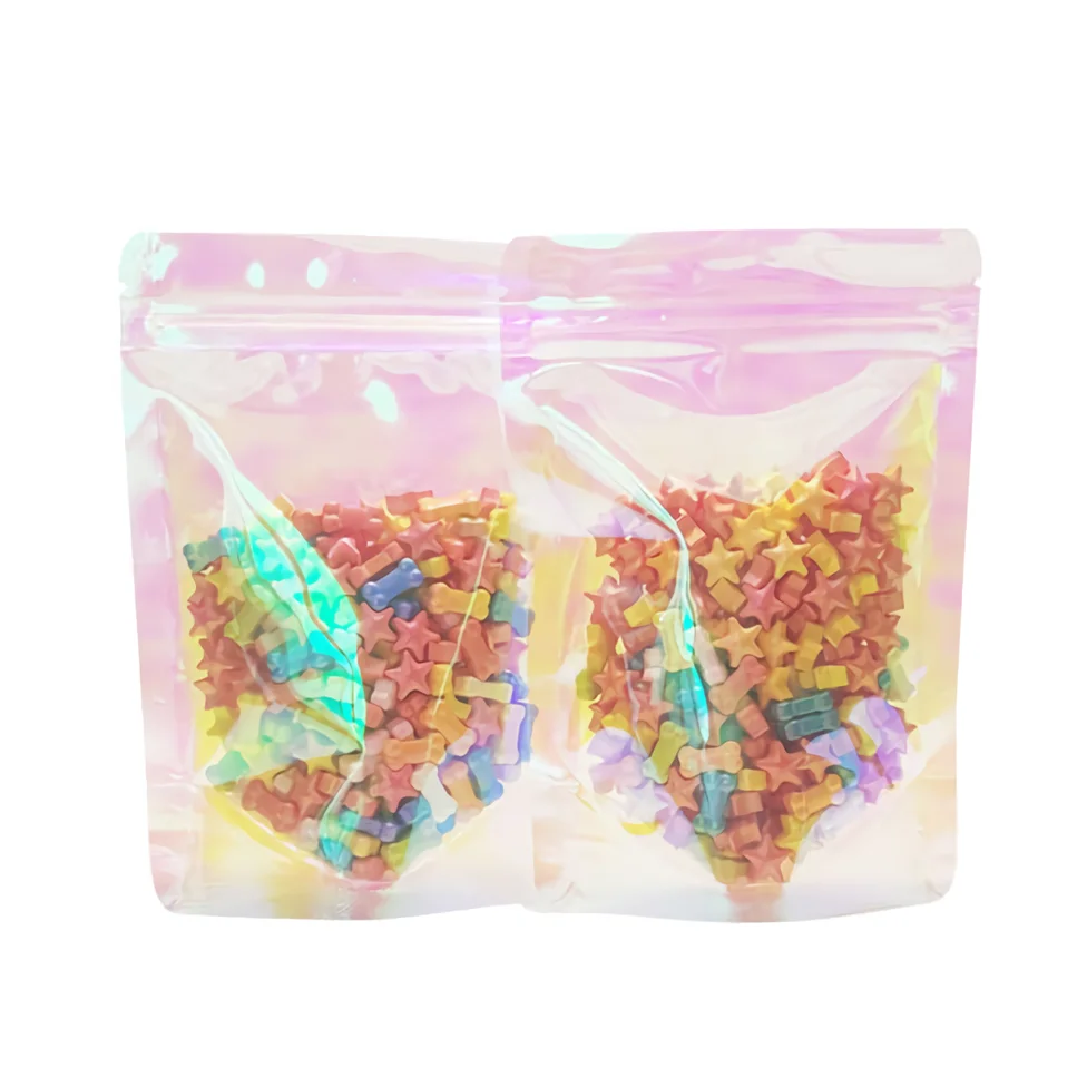 

Resealable Pink Holographic Zip Lock Clear Packaging Bags Stand Up Pouches Doypack Laser Cosmetic Jewelry Zip Lock Plastic Bags
