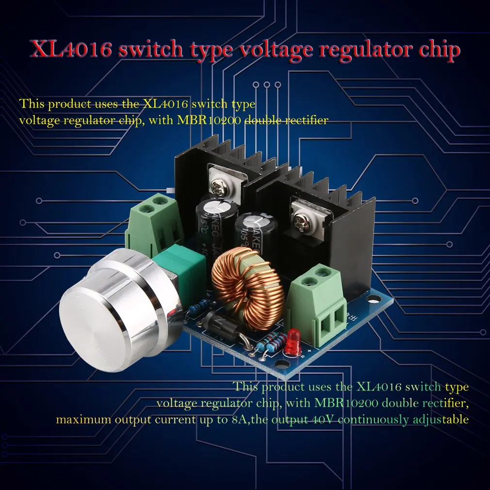 XL4016E1 DC-DC понижающий преобразователь Питание модуль 4 V-40 V Регулируемый понижающий шин Напряжение регулятор Максимальная 8A высокое Мощность